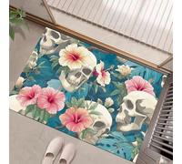 Tappeto Ingresso Interno Fiore Di Ibisco Teschio, Tappetino Stile Artistico Oscuro, Sottile, Lavabile, Tappeto Ingresso Casa Appartamento - Tappetino Antiscivolo E Resistente 60 x 90 cm