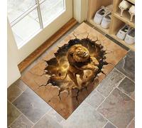 Tappeto Ingresso Interno Leone D'Oro Che Sfonda Il Muro, Tappetino Arte Dell'Illusione 3D, Sottile, Lavabile, Tappeto Ingresso Casa Appartamento - Tappetino Antiscivolo E Resistente 45 x 75 cm