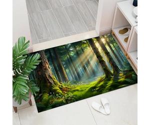 Tappeto Ingresso Interno Luce E Ombra Foresta, 90x150 cm Tappeti Pelo Corto Antiscivolo Muschi Grandi Alberi E Felci Carpet per Camera da Letto Entrata Scendiletto Ufficio, Verde Muschio