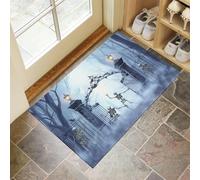 Tappeto Ingresso Interno Tema Di Halloween Tappeti Cimitero Scheletri Dell'Orrore Antiscivolo Lavabile in Lavatrice Tapette per Cucina Camera da Letto Entrata Scendiletto Ufficio, Grigio, 50 x 80 cm