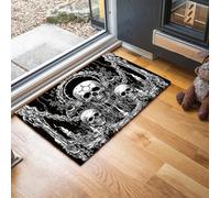 Tappeto Interno Antiscivolo Assorbente Catene Terrificanti Teschi, Zerbino Ingresso Lavabile Morbide In Microfibra Illustrazione Misteriosa Per Cucina Bagno Animali Domestici, 45X75Cm, Bianco Nero