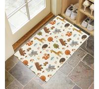 Tappeto Interno Antiscivolo e Assorbente, 40x60 cm Zerbino Trappola Sporco Orso, Scoiattolo, Giraffa Zerbino Ingresso Casa Animali Del Bosco Lavabile per Cucina, Bagno, Porta e Corridoio, Giallo