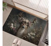 Tappeto Interno Antiscivolo e Assorbente, 50x80 cm Zerbino Trappola Sporco Cervo Dalla Coda Bianca Ghirlanda Zerbino Ingresso Casa Retrò Lavabile per Cucina, Bagno, Porta e Corridoio, Grigio Marrone