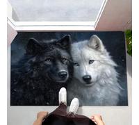 Tappeto Interno Antiscivolo e Assorbente, 60x120 cm Zerbino Trappola Sporco Coppia Lupi Bianchi E Neri Zerbino Ingresso Casa Animali Selvatici Lavabile per Bagno, Porta e Corridoio, Bianco Nero