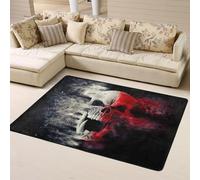 Tappeto interno morbido lavabile per camera da letto soggiorno motivo teschio demone gridante rosso bianco 160 x 121 cm