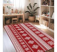Tappeto invernale con fiocco di neve, motivo a righe e stelle, rosso, a pelo basso, rettangolare, per soggiorno, camera da letto, sotto il tavolo, decorazione per sala da pranzo, 10 x 15 cm