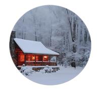 Tappeto invernale con neve e tondo Cabina Rime Foresta Tappeto lavabile Pelo basso antiscivolo per soggiorno Camera da letto Appartamento sotto il tavolo Arredamento nordico all'ingresso 80x80cm