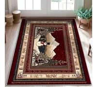 Tappeto invernale con pupazzo di neve, montagne tradizionali alberi di pino invernale bordeaux a pelo basso zerbino per interni non perde pelo, per bagno, ingresso, comodino, lavanderia, decorazione