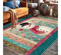 Tappeto invernale con pupazzo di neve, sciarpa invernale con fiori fantasiosi, turchese, retro antiscivolo, resistente allo sbiadimento, tappeto estetico per la casa, soggiorno, camera da letto, sotto