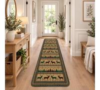 Tappeto invernale rustico a tema cervo e pino bosco 2 x 8 | Tappeto runner a tema bosco, stile cabina, motivi di pino, decorazione rustica per cabina, accenti stagionali per l'ingresso