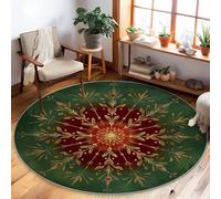 Tappeto invernale rustico con foglie floreali invernali verdi a pelo basso rotondo tappeto bordo bordo tappeto per soggiorno camera da letto sotto il letto appartamento decorazione 15,2 x 1,5 m