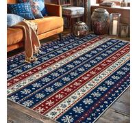 Tappeto invernale tradizionale a righe floreali invernali blu navy a pelo basso per interni non perde pelo, per soggiorno, camera da letto, sotto il letto, decorazione per appartamenti, 15 x 18 cm