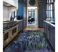 Tappeto Iris 120x160cm Fiori Viola e Blu Impressionisti | Tappeti antiscivolo vintage estetici botanici per soggiorno camera letto tappeto cucina floreale morbido e lavabile