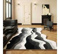 Tappeto Irregolare Con Onde Per Soggiorno, Camera Da Letto, Sala Da Pranzo, Ufficio Domestico, Sala Giochi, Tappeto Lavabile Di Grandi Dimensioni(Nero,140x200cm)