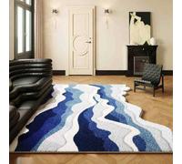 Tappeto Irregolare Con Onde Per Soggiorno, Camera Da Letto, Sala Da Pranzo, Ufficio Domestico, Sala Giochi, Tappeto Lavabile Di Grandi Dimensioni(Blu,40x60cm)