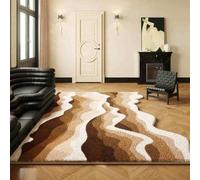 Tappeto Irregolare Con Onde Per Soggiorno, Camera Da Letto, Sala Da Pranzo, Ufficio Domestico, Sala Giochi, Tappeto Lavabile Di Grandi Dimensioni(Marrone,140x200cm)