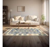Tappeto Kilim Arredo Classico Moderno Orientale Geometrico Colori Moderni Arredo Salotto Camera Passatoia Cucina Con Antiscivolo Made in Italy (Azzurro Topazio, 65x115 cm)