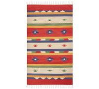 Tappeto kilim in cotone rosso beige con nappe 80 x 150 cm Alapars