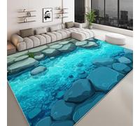 Tappeto Lavabile 160 x 230 cm per Cameretta, Corridore Antiscivolo Anime per Camera da Letto - Tappeti Stampato Cartoon Lago Azzurro Pietre Geometrico a Pelo Corto per Sala da Pranzo Ufficio