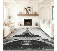 Tappeto lavabile 80 x 150 cm, design In difficoltà Primo piano Torre Eiffel Texture, Nero Grigio antiscivolo Tappeto per soggiorno camera, resistente allo sporco, decorazione per la casa ufficio