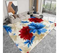 Tappeto lavabile 80 x 150 cm per Cameretta, Corridore Antiscivolo piante rosso e blu fiori viti per Camera da Letto - Tappeti Stampato stile retrò a Pelo Corto Sottile per Sala da Pranzo Ufficio