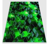 Tappeto lavabile a pelo corto 120 x 180 cm, Tappeto morbido e antiscivolo Futuristico Tecnologia Neon Geometria Cubi progettazione di stampa adatto per soggiorno camera da letto e sala da pranzo Verde