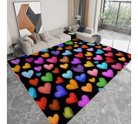 Tappeto Lavabile Antiscivolo 80 x 150 cm Cartoon Sognante con Stampa Moderna, Tappeto a Pelo Corto Colorato Geometria Cuore Righe per Soggiorno Camera da Letto Ufficio Cameretta Facile da Pulire