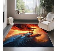 Tappeto Lavabile Antiscivolo Animali Fantastici Drago Lupo Stampato, Tappeto Passatoia Pelo Corto Morbido Rosso per Corridoio Cucina, Camera da Letto, Non Perde Peli, 60 x 90 cm