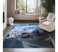 Tappeto Lavabile Antiscivolo Arte Fantasy Oscura Della Tigre Bianca Stampato, Tappeto Passatoia Pelo Corto Morbido Blu per Corridoio Cucina, Camera da Letto, Non Perde Peli, 90 x 150 cm