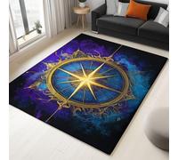 Tappeto lavabile antiscivolo con bussola, spazio immaginario, 140 x 200 cm, tappeto tappeto moquette camera da letto a pelo alto, zerbino interno per soggiorno, camera dei bambini, sala da pranzo