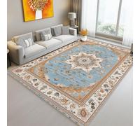 Tappeto Lavabile Antiscivolo Disegno Floreale Geometrico Tradizionale Stampato, Tappeto Passatoia Pelo Corto Morbido Azzurro chiaro per Corridoio Cucina, Camera da Letto, Non Perde Peli, 60 x 120 cm