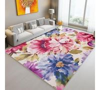 Tappeto Lavabile Antiscivolo Giardino D'Acquarello D'Epoca Fiori Stampato, Tappeto Passatoia Pelo Corto Morbido Rosa per Corridoio Cucina, Camera da Letto, Non Perde Peli Non Scolorisce, 140 x 200 cm