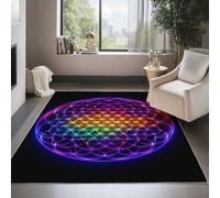 Tappeto Lavabile Antiscivolo Illustrazione Geometrica Mistica Fiore Della Vita Stampato, Tappeto Passatoia Pelo Corto Morbido Colorato per Corridoio Cucina, Camera da Letto, Non Perde Peli, 60 x 90 cm