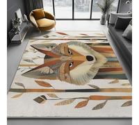 Tappeto Lavabile Antiscivolo Lupo Geometrico Astratto Ad Acquerello Stampato, Tappeto Passatoia Pelo Corto Morbido Marrone per Corridoio Cucina Camera da Letto Non Perde Peli, 90 x 150 cm
