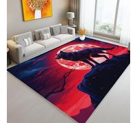 Tappeto Lavabile Antiscivolo Misteriosa Fantasia Lupo Nero Luna Stampato, Tappeto Passatoia Pelo Corto Morbido Rosso per Corridoio Cucina, Camera da Letto, Non Perde Peli Non Scolorisce, 120 x 170 cm