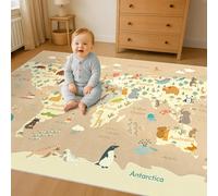 Tappeto lavabile con mappa animale per bambini, tappetino educativo da gioco con mappa del mondo con simpatici animali, antiscivolo, resistente alle macchie, morbido e sicuro per i più piccoli, asilo