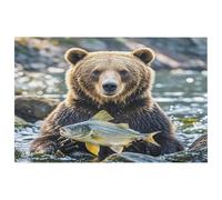 Tappeto lavabile con orso che tiene pesce per ingresso, con retro in gomma antiscivolo, per cucina, morbido, resistente alle macchie, piccolo tappeto per camera da letto e bagno, decorazione per