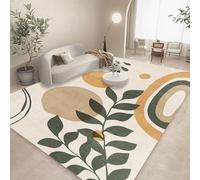 Tappeto lavabile extra large per soggiorno, moderno, per camera da letto, morbido, a pelo basso, moderno, minimalista, astratto, albero, verde, beige, 100 x 100 cm