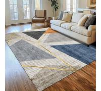 Tappeto lavabile extra large per soggiorno, moderno, per camera da letto, morbido, a pelo basso, moderno, geometrico, multicolore, grigio, blu navy, marrone, 120 x 160 cm