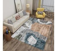 Tappeto lavabile extra large per soggiorno, moderno, per camera da letto, morbido, a pelo basso, moderno, geometrico, astratto, multicolore, grigio, marrone, 160 x 160 cm