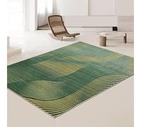 Tappeto lavabile extra large per soggiorno, moderno, per camera da letto, morbido, a pelo basso, moderno, geometrico, sfumato, dorato, verde, 80 x 120 cm