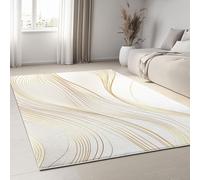 Tappeto Lavabile in Lavatrice 120 x 170 cm Tappeti antiscivolo Tappeto Adatto Agli Animali Domestici Semplice Elegante Sinuoso Tappeti Camera da Letto Salotto Tappeto Pelo Corto Oro Bianco