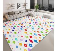 Tappeto lavabile in lavatrice 140 x 200 cm contemporaneo, Pelo corto antipelo antiscivolo - Tappeto stampato arcobaleno geometrico rombo per soggiorno camera da letto cucina corridoio e ufficio