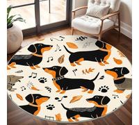 Tappeto Lavabile in Lavatrice Rotondo 120 cm, Simpatico Bassotto Dei Cartoni Animati Tappeto Rotondo Salotto Morbido e Resistente All'usura Colore Chiaro Antiscivolo Tappeti per Sala da Pranzo
