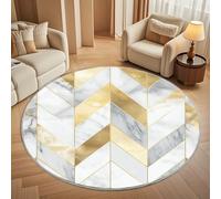 Tappeto Lavabile in Lavatrice Rotondo 180 cm, Marmo Geometrico a Spina di Pesce Tappeto Rotondo Salotto Morbido e Resistente All'usura Oro Bianco Antiscivolo Tappeti per Sala da Pranzo