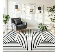 Tappeto lavabile per camera da letto, linee geometriche minimaliste | Tappeto moderno simmetrico rettangolare a pois labirinti, resistente, antiscivolo, morbido, adatto per animali domestici