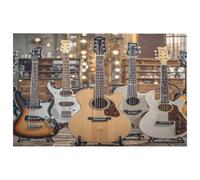 Tappeto lavabile per ingresso con chitarra e basso, strumenti musicali, con retro in gomma antiscivolo, morbido, resistente alle macchie, piccolo tappeto per camera da letto, bagno, decorazione per