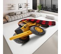 Tappeto lavabile per soggiorno 140 x 200 cm, tappeto rettangolare stampato camion costruzione nero rosso scacchi - corridore antiscivolo a pelo basso decorativo stile minimal per camera letto salotto