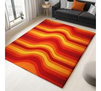 Tappeto lavabile per soggiorno, arancione, 120 x 170 cm, morbido, non perde pelo, antiscivolo, a pelo corto, vintage, alla moda, a righe, resistente alle macchie, per cucina, cameretta dei bambini