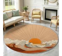 Tappeto lavabile, rotondo, antiscivolo, 200 cm, con alba e onde marine | Tappeto con paesaggio geometrico, facile da pulire, per soggiorno, camera da letto, sala da pranzo, cucina e cameretta dei
